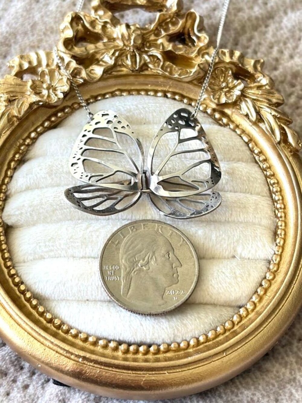 Vintage Mexican Sterling Silver Articulated Butterfly Necklace 925 JS Kinetic - Picture 6 of 8